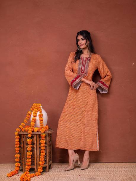Embroidered Polyester Straight Kurta for Women