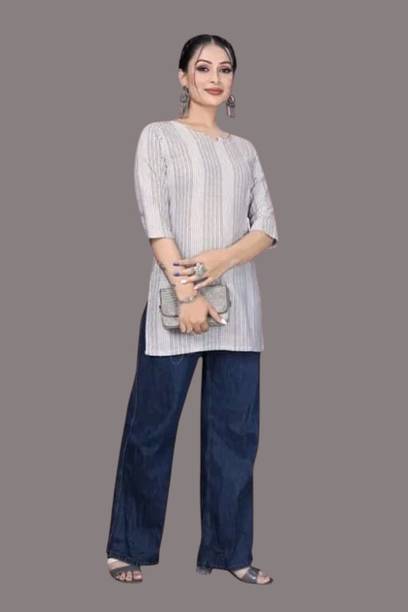 Icon Fashion Casual Self Design Women White Top