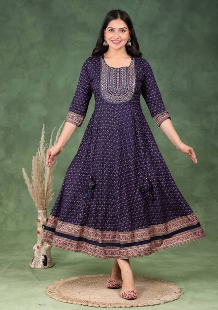JAFFRY EMBROIDERY Women Printed Viscose Rayon Anarkali Kurta