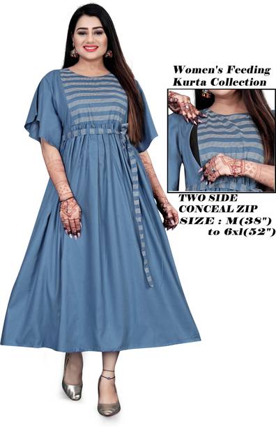 Women Striped Viscose Rayon Flared Kurta