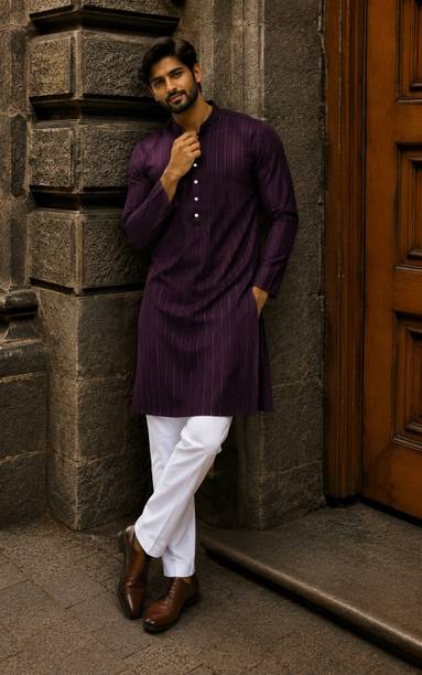 Striped Pure Cotton Straight Kurta for Men