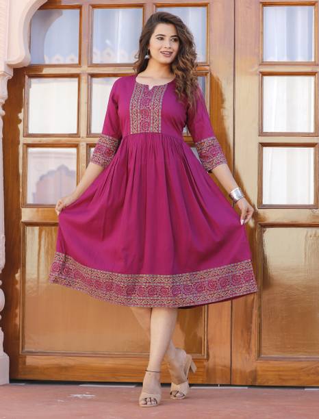 Women Printed Cotton Rayon Anarkali Kurta