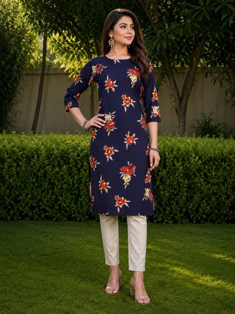 Anmi Printed Crepe Straight Kurta for Women