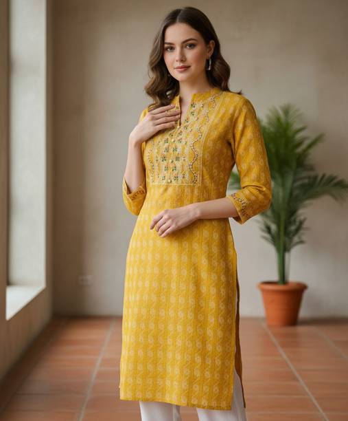 Women Printed Khadi Cotton Straight Kurta