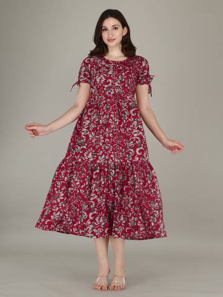 SupBir Women Printed Viscose Rayon Anarkali Kurta (Maroon)