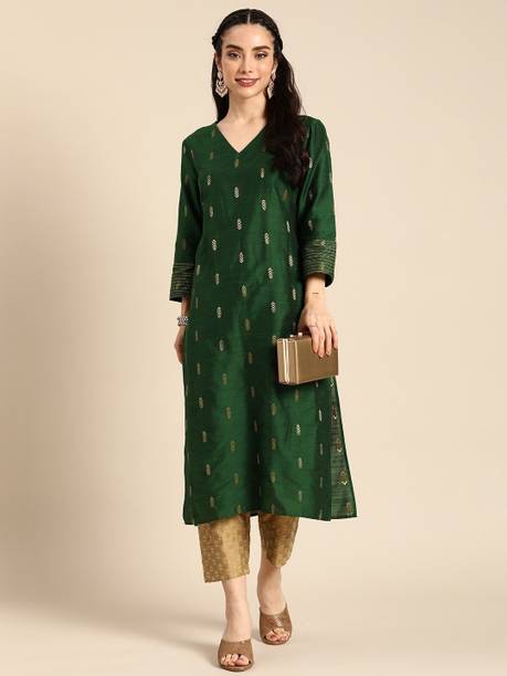 Self Design Silk Blend Straight Kurta for Women