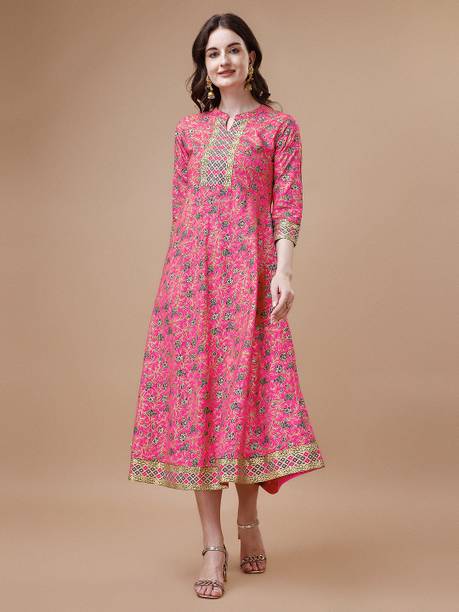 berrylicious Women Floral Print Viscose Rayon Flared Kurta