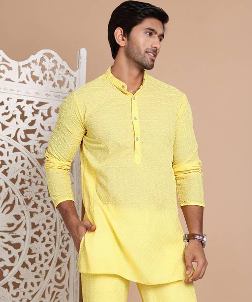 Men Embroidered Pure Cotton Straight Kurta