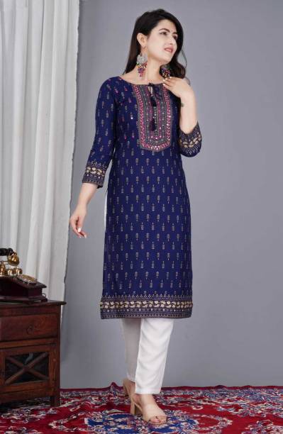 Pack of 2 Women Printed Viscose Rayon A-line Kurta Price in India