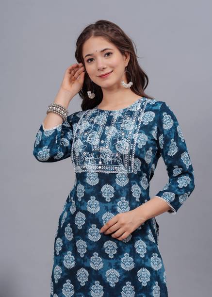 KJFAB Women Printed Viscose Rayon Straight Kurta