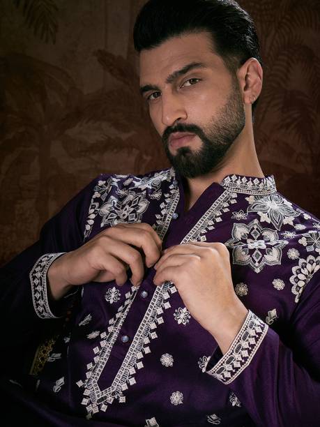 Men Silk Blend Kurta Pant Set