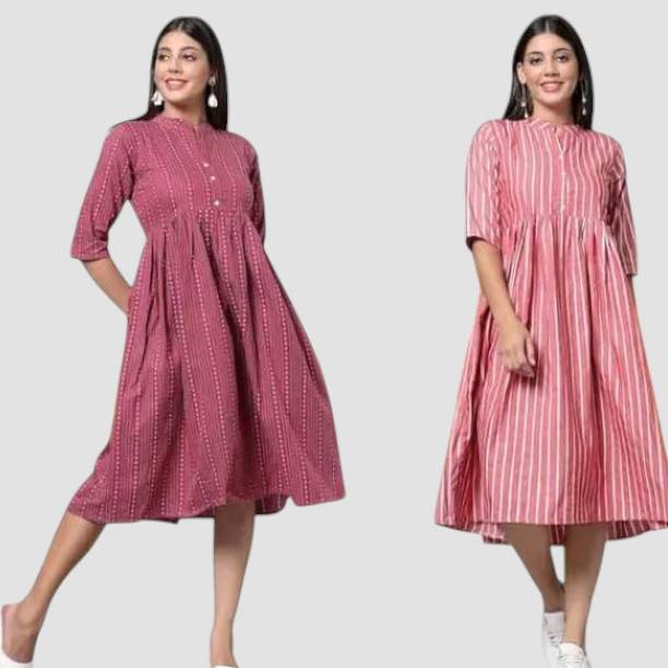 Women A-line Multicolor Knee Length Dress