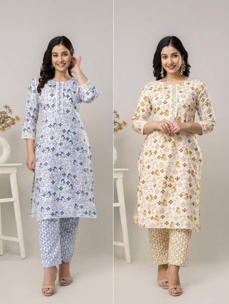 Women Floral Print Pure Cotton, Cotton Blend A-line Kurta