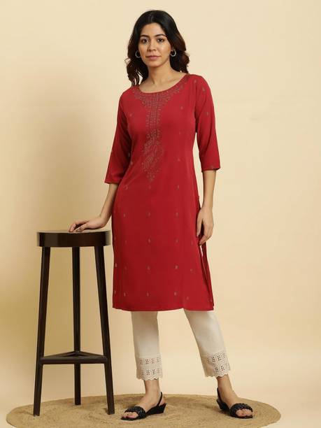 Polka Print Polyester A-line Kurta for Women
