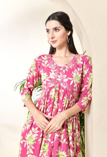 DIPANI Women Printed Viscose Rayon Anarkali Kurta (Purple)
