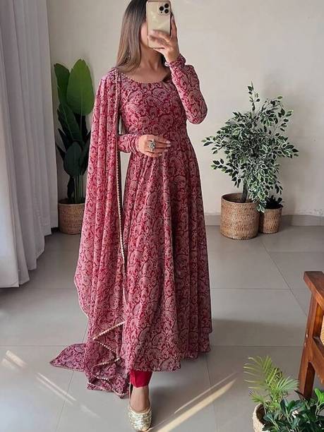 PMD Fashion Women Floral Print, Geometric Print, Printed Silk Ble