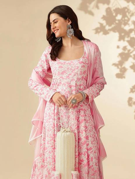 Pack of 2 Printed Pure Cotton Anarkali Kurta for Women With Attached Dupatta