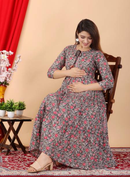 Most Women Printed Pure Cotton Flared Kurta (Multicolor)