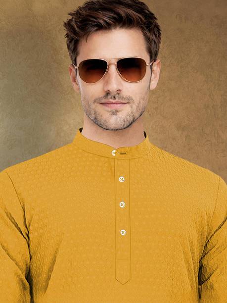 Men Solid Jacquard Straight Kurta