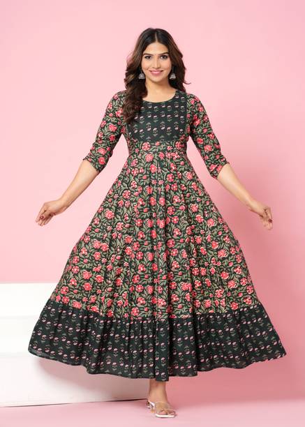 Da vastraagaar Women Printed Pure Cotton Anarkali Kurta (Multicol