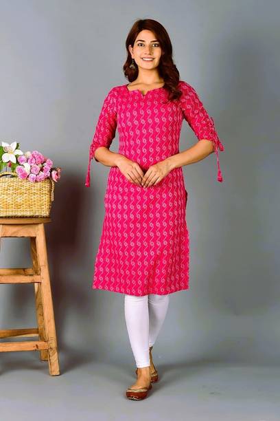 NORTIFASHION Women Printed Pure Cotton Straight Kurta (Pink)