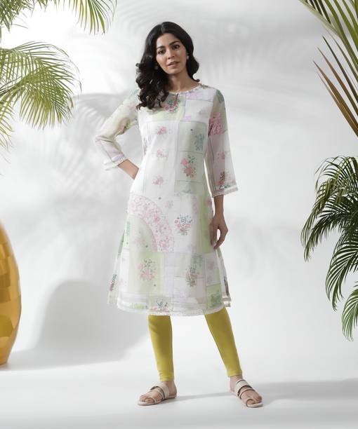 Floral Print Organza A-line Kurta for Women