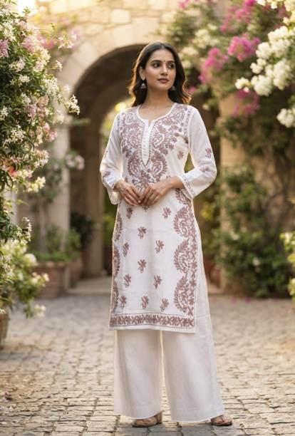 Lucknowi Chikankari Women Chikan Embroidery Straight Kurta