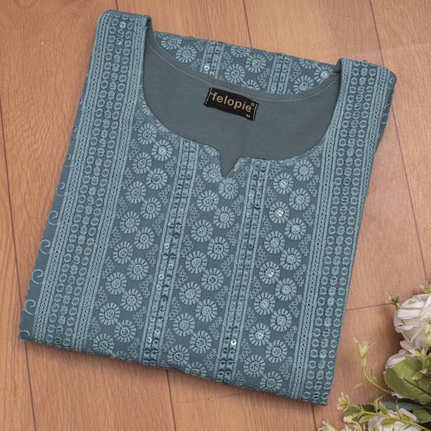 Chikan Embroidery Georgette Straight Kurta for Women