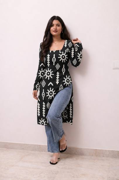 Women Printed, Geometric Print Viscose Rayon Straight Kurta