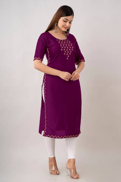 Zeenat Duniya Women Embroidered Viscose Rayon Straight Kurta (Pur