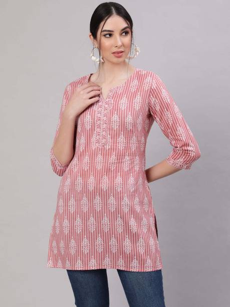 Ethnic Lady Women Floral Print Viscose Rayon Flared Kurta (Beige)