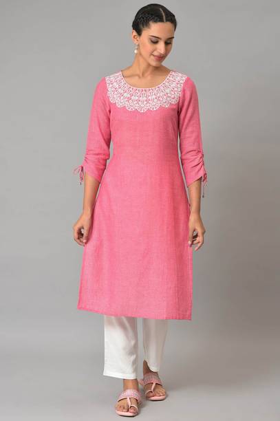 Self Design Pure Cotton Straight Kurta for Women