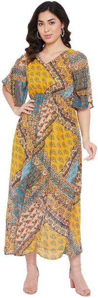 Women Fit and Flare Yellow Ankle Length Dress