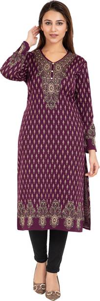 Rosary Women Printed Wool Straight Kurta (Maroon)