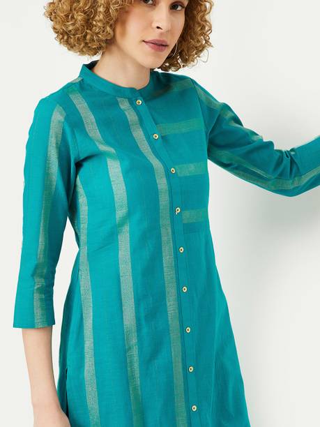 MAX Women Printed Pure Cotton Straight Kurta (Blue)