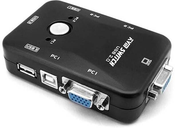 VOOCME 2 Port KVM Switch 2 Computers CPU with 2x1 USB Support Wire Keyboard and Mouse 24 cm KVM Console