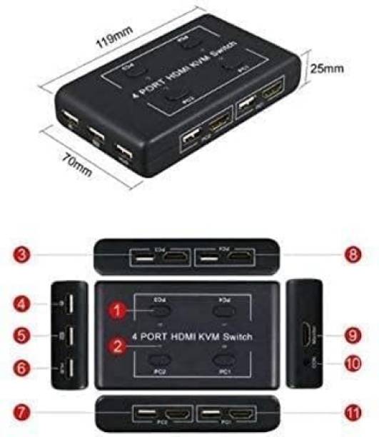 RuhZa 4 Ports HDMI USB KVM Switch 4X1 HDMI KVM Switch UHD 4K@30Hz & 3D & 1080P 42 cm KVM Console