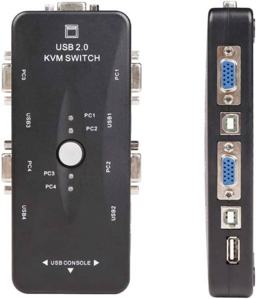 VOOCME 4 Ports USB KVM VGA Switcher, USB 2.0 KVM Switch Box Adapter,One-Button Swapping 24 cm KVM Console
