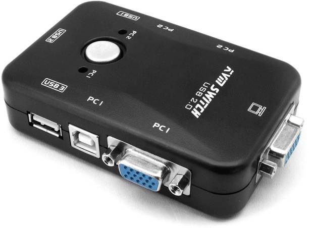 VOOCME 2 Port USB KVM Switch Box to Control up to 2 Computers 2 in 1 Out Switch 24 cm KVM Console