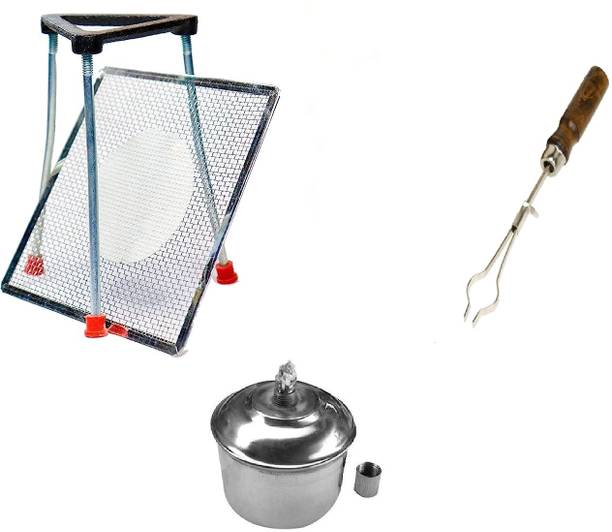 Apex Labs Tripoid Stand With Wire Mesh, Sprit Lamp SS and Test Tube Holder (COMBO 4) Laboratory Tripod Stand