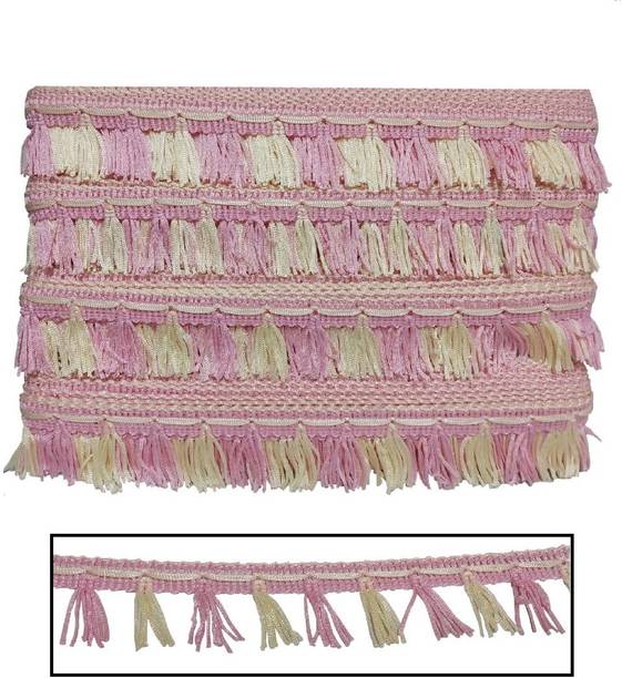 Airtick (25 Mtr & 3.8cm Width) Pink & Cream Curtain Gota Lace Border Craft Material for Anarkali Suit, Dupatta, Bridal Dresses, Neck Design, Saree, Lehenga, Palazzo Lace Reel