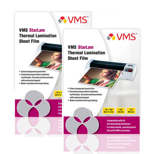 VMS Starlam Thermal Lamination Pouch 70x100mm 125 Micron -2x100 sheets Laminating Sheet