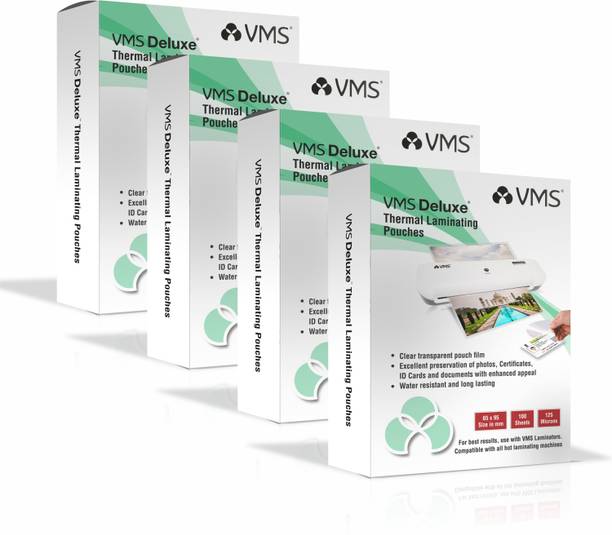 VMS Deluxe Lamination Pouch 65mmx95mm 125 Micron-Pack of 4 (100 Sheets)for ID Card Laminating Sheet