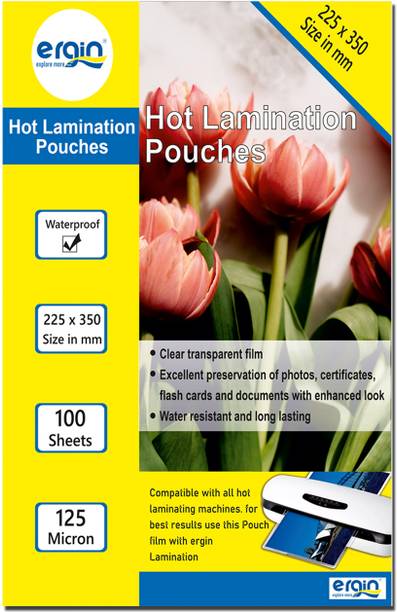 Ergin ERGIN Hot Lamination Pouch 225x350mm 125 Micron Pack of 1 (100 Sheets) Laminating Sheet