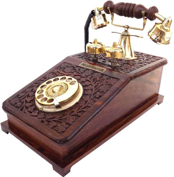 Handicraft SHEESHAM WOOD MADE VINTAGE ROTARY DIALLER OPERATIONAL Corded Landline Phone