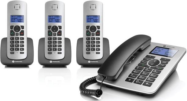 MOTOROLA C4203 Corded Phone With Caller Id, Answering System, And 3 Cordless Handsets Corded & Cordless Landline Phone with Answering Machine