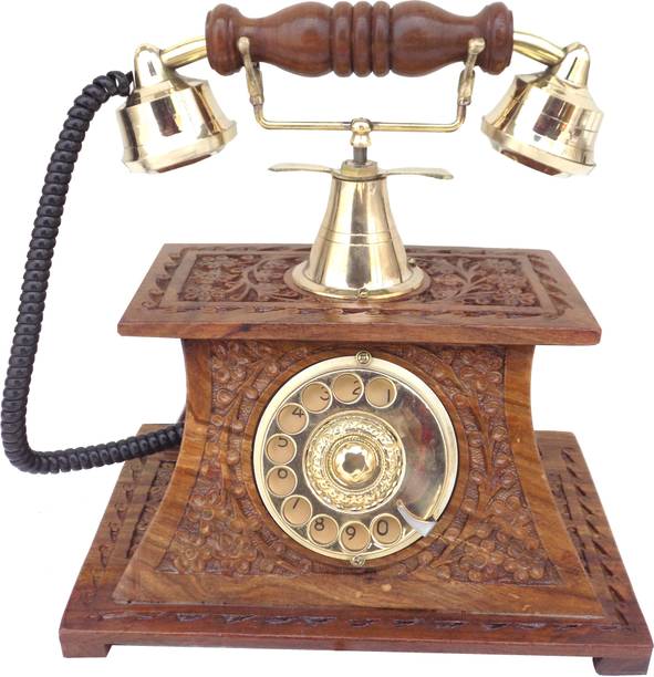 Handicraft ANTIQUE ROTARY DIAL VINTAGE SHEESHAM WOOD CARVED Corded Landline Phone