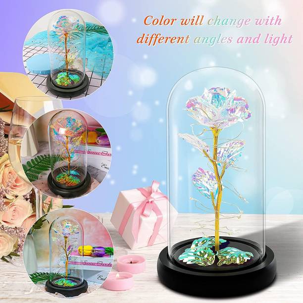 Prim Enterprise Rose Flower Gifts for Women,Colorful Rainbow Artificial Flower Rose Light Multicolor Rose Artificial Flower  with Pot