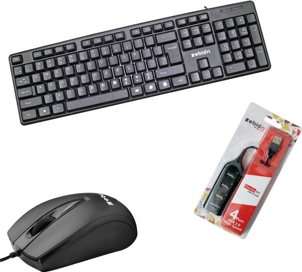 zebion K500 Keyboard + Z70+ Mouse + Pronto 101 USB Hub Combo Set