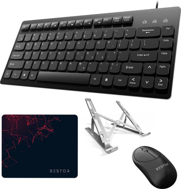 Bestor 4 in1 Combo,Wired Mini Keyboard,Wireless Mouse Mouse Pad And Metal Laptop Stand Combo Set